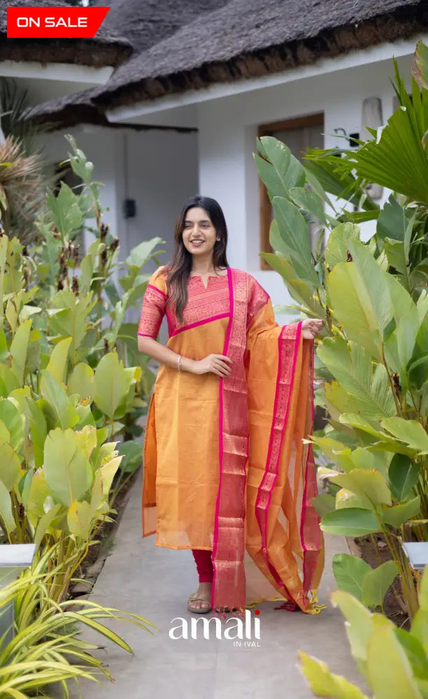 Meera Cotton Salwar Two tone Orange and Pink Chettinad Cotton Salwar Plus Size salwar